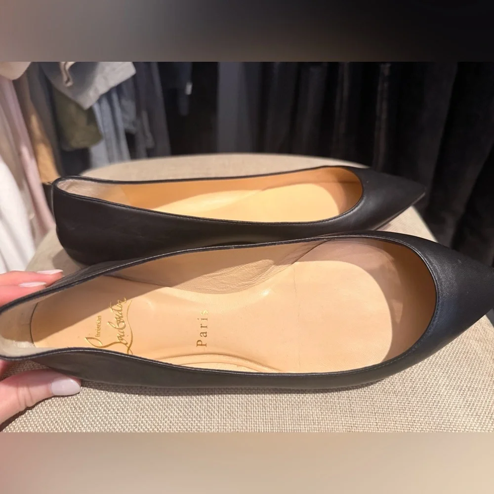 Christian Louboutin Black Pointed Toe Flats Red Sole bottom Size 39 leather - Picture 6 of 11